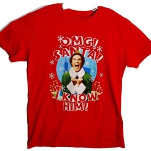 ELF OMG Santa! I Know Him! T-Shirt Red Size L Will Ferrell Christmas Holiday